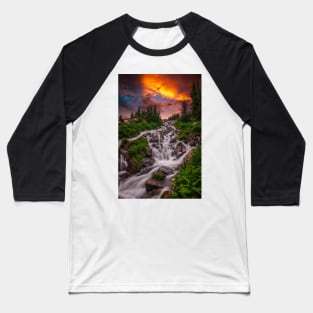 Wilderness Stream Summer Sunset Baseball T-Shirt